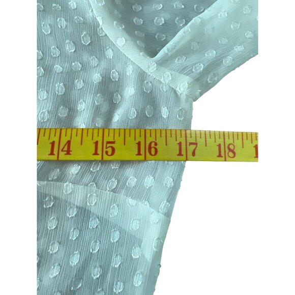 Ann Taylor Loft White Sheer Polka Dot Button-Up Blouse With Ruffled Trim Size 0 - Picture 6 of 6